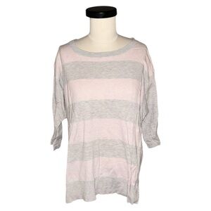 Elliott Lauren Pale Pink & Gray Striped Quarter Sleeve Sweater